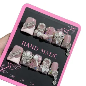 Hailey's duck shape shiny butterfly cute french tips luxury acrylic handmade press on nails A19