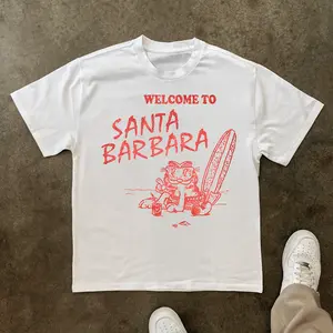 [Sale Up To 40%] WELCOME TO SANTA BARBARA GARFIELD VINTAGE WHITE T-SHIRT, COTTON MADE IN USA