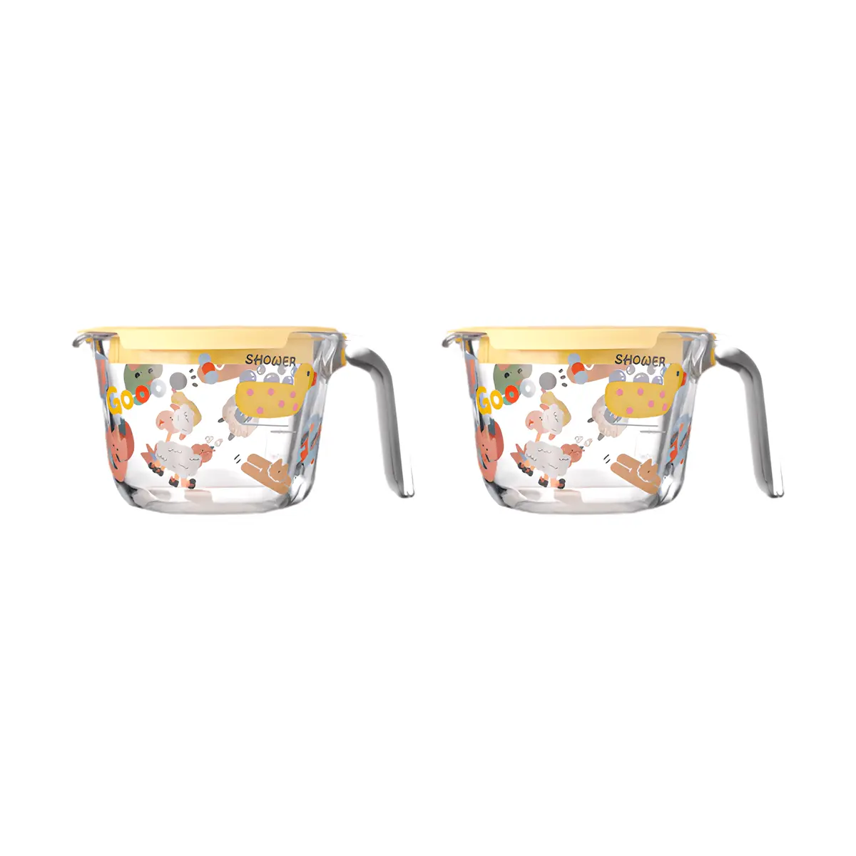 KAWASIMAYA 2-Pack 500ml Glass Measuring Cup with Lid and Scale, Milk Coffee Breakfast Mug, Colorful Party Design KAWASIMAYA 2-Pack 500ml Glass Measuring Cup with Lid and Scale, Milk Coffee Breakfast Mug, Colorful Party Design