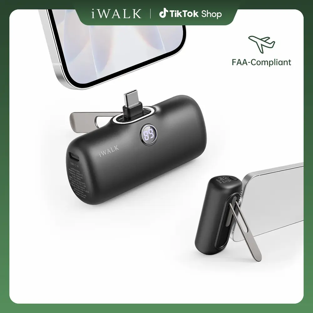 iWALK 20W PD Mini Portable Power Bank - 5000mAh High Capacity 2-Way Fast Charger with Foldable Metal Plug, USB Portable iPhone Charger for iPhone17/16/15 & Samsung Smartphones, Pink Daily Carry Accessory