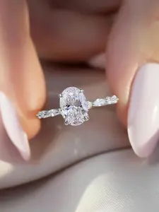 Rings for Women, Multi-Size Oval-Cut Pave Zircon Ring - Brilliant Spark, Everyday Fashion Costume Jewelry Accessory