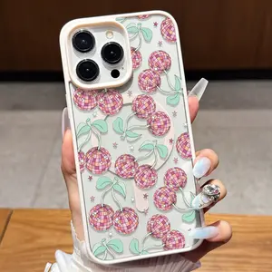Fashion cherry plaid pattern transparent anti-drop protective case, creative and fresh girl style, full-edge lens protection, simple trendy personalized shell, suitable for iPhone 17/16/15/14/13/12/11/X/XS/XSMAX, a gift for friends, family, and yourself