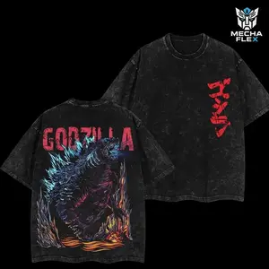 Godzilla Blue Neutron Kaiju Robot Mecha Retro Monsterverse Unisex Vintage Washed Double Printed Heavyweight Cotton Oversized Wash Tee, Hoodie Washed Workout Clothes, Gym Workouts, Clothes for Daily Wear vintage style top