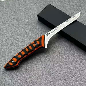 Tonggang 6.5" Bone Fillet Knives Meat Poultry 10Cr15CoMoV Handmade Forged Kitchen Knife With G10 Orange Black Handle, 10Cr15comov Steel Kitchenware Cutting Cooking knives kitchen set