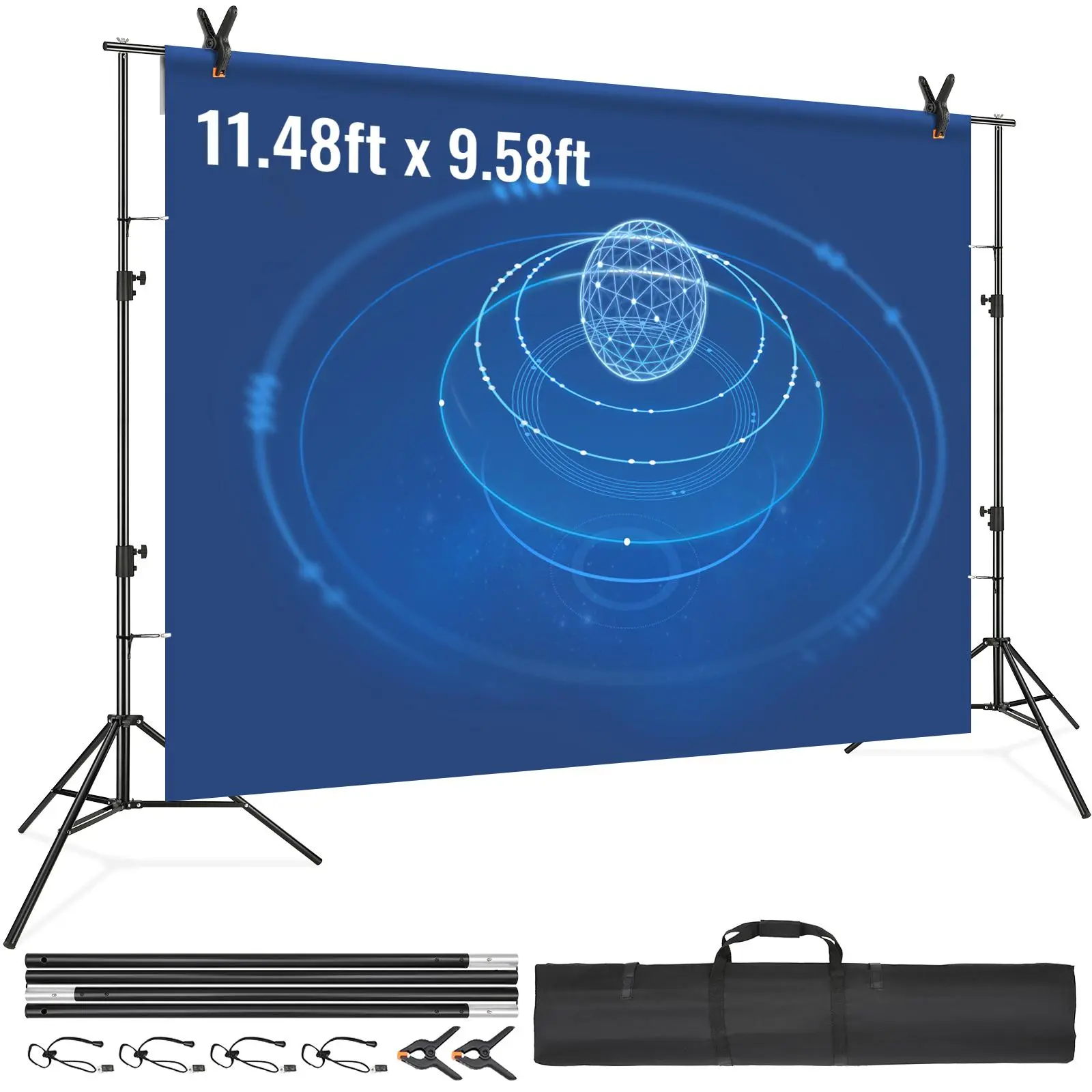 【Summerfinds】VEVOR 12x10 ft Heavy Duty Portable Background Stand Kit, Height-Adjustable Indoor Support System with 6 Clamps, Includes Bag, Max Load 40lbs for Party, Wedding Photo Display Camera Accessories