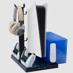 PS5 Cooling & Charging Stand for Console & Smartphone with Headphone Holder and Remote Storage