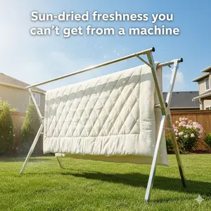 Heavy Duty 63" Clothes Drying Rack - King Size Quilts & Large Family Laundry, Upgraded 2026 Stainless Steel, 20 Windproof Hooks, Compact & Space-Saving Design, Sturdy Joints, Anti-Slip Rubber Feet