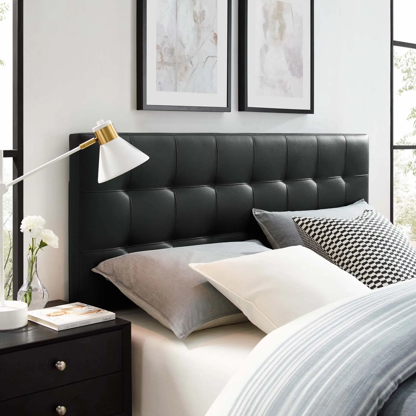 Modway Lily King Upholstered Vinyl Headboard in Black Modway Lily King Upholstered Vinyl Headboard in Black