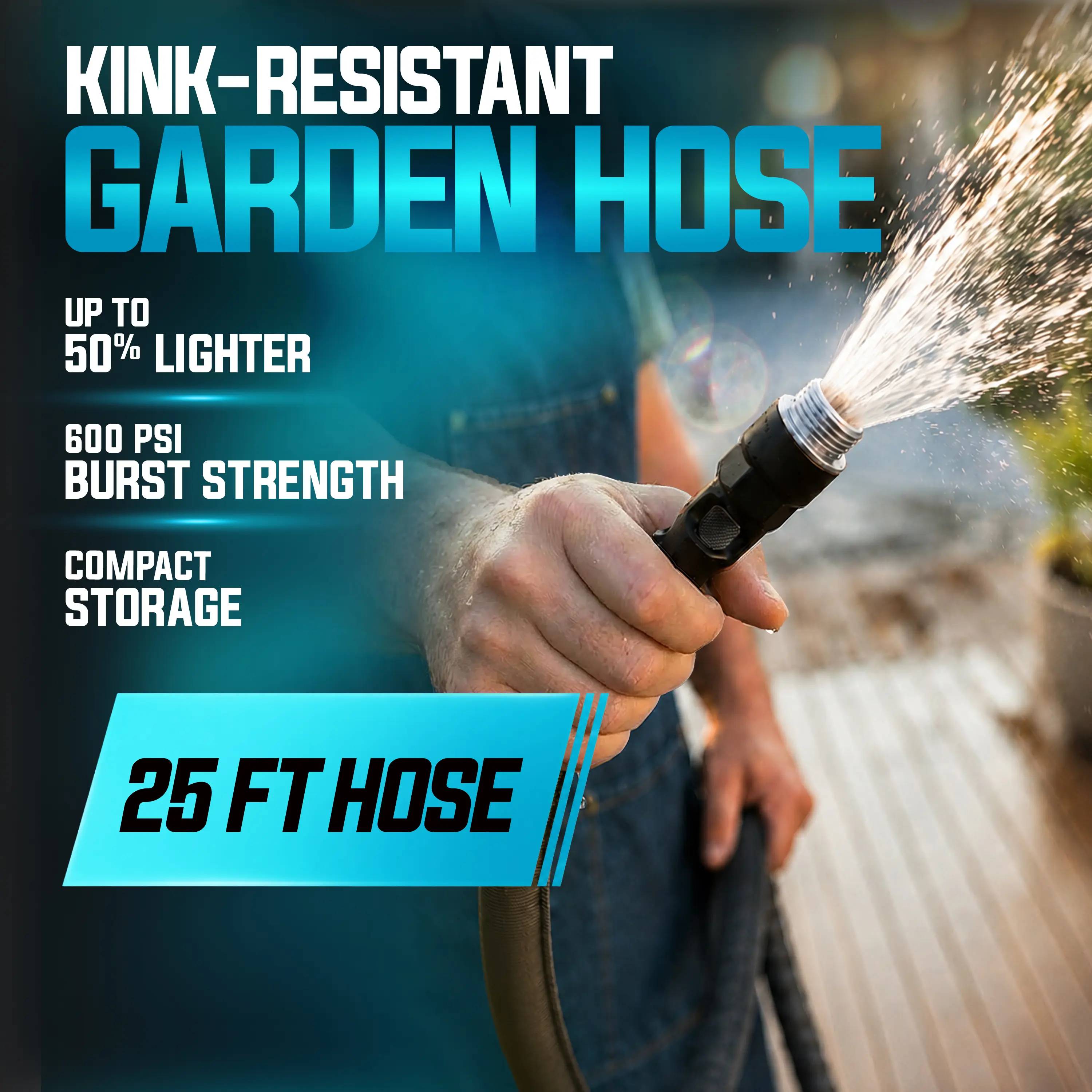 Aqua Joe Kink-Resistant Weather-Resistant FiberJacket Garden Hose - Flexible Heavy Duty 25 ft Water Hose for Boat Dock