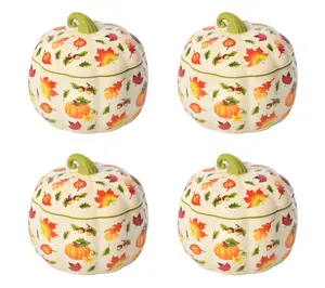 Temp-tations Set of (4) 16-oz Lidded Pumpkin Bowls