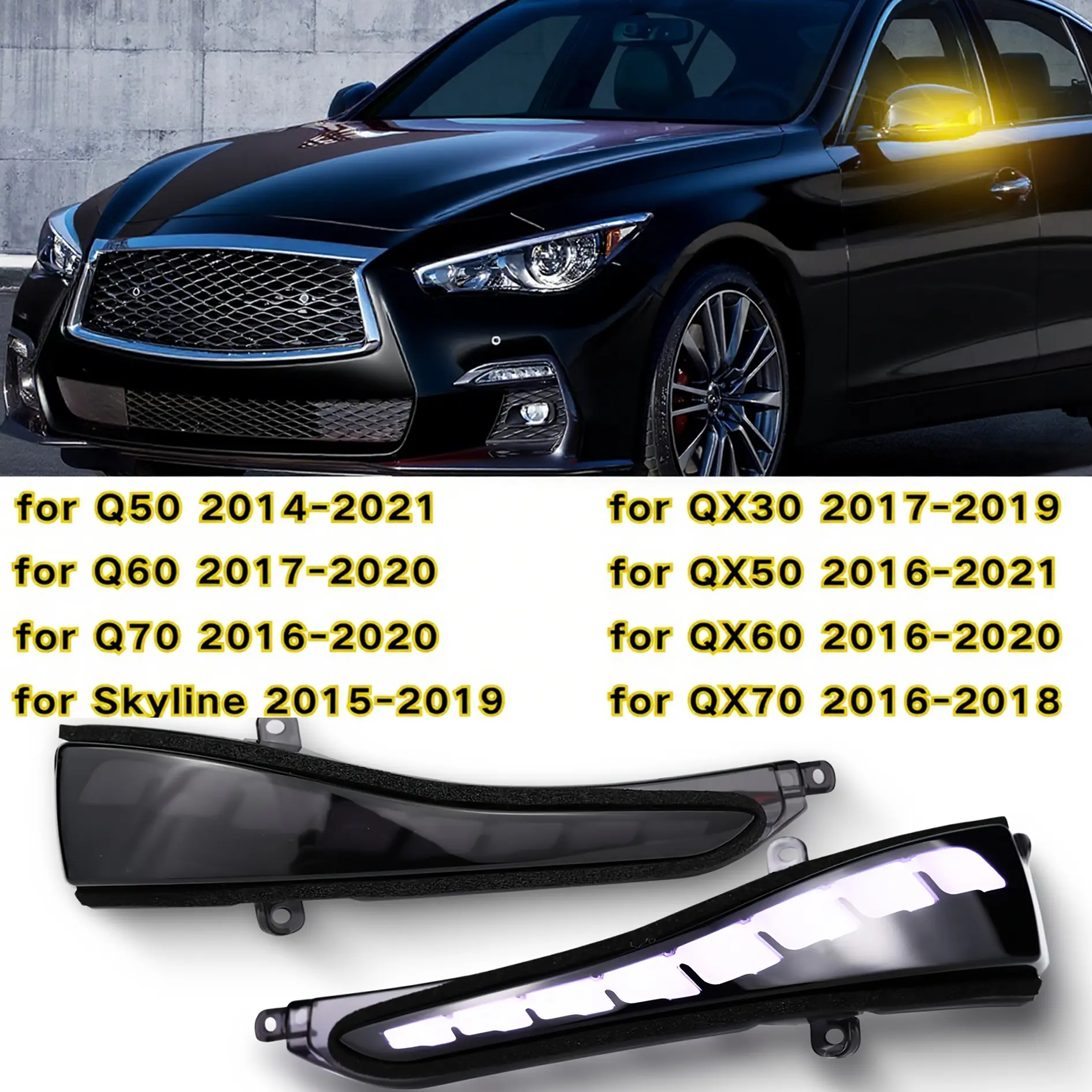 Infiniti Q30-Q50-Q60-Q70 Direct Replacement Side Mirror Cover Set - 2 Pieces, 2 Colors, Automotive Car Exterior Accessories for Infiniti Models