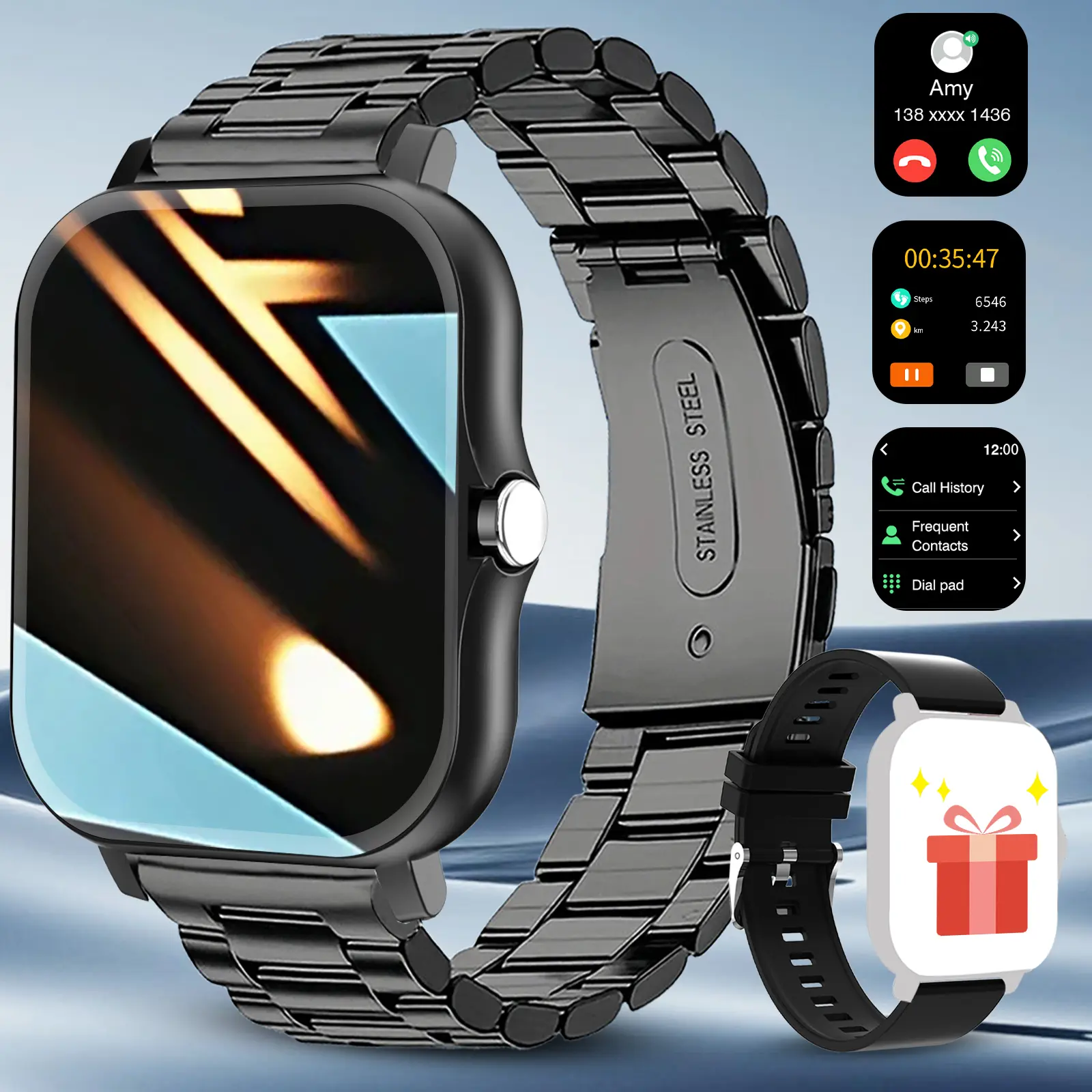 men's smart watch with two straps for Android - TikTok Shop