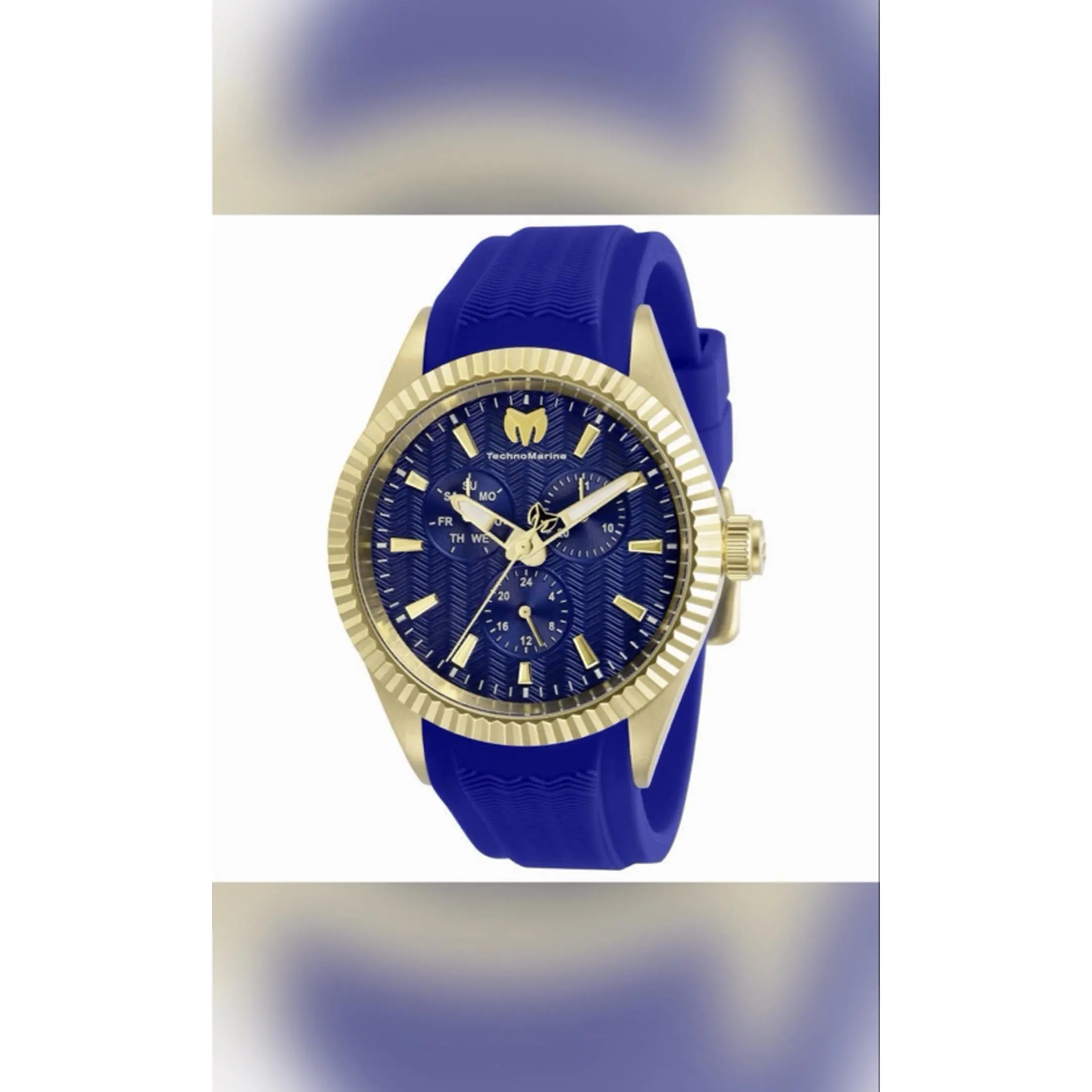 TechnoMarine TM-719025 Blue Silicone Strap Watch with Gold Tone Case and Blue Dial