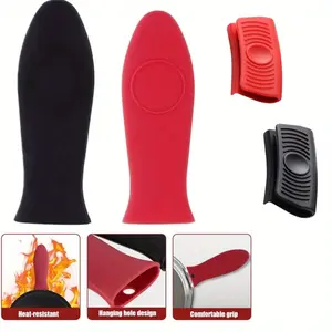 4PCS Silicone Pot Pan Handle Sleeve, Cast Iron Pot Pan Handle Covers, Dishwasher Safe Heat Resistant Hot Handle Holder 2 Pcs Sleeves 2 Pcs Handle Covers for Skillets Pans Pots Griddles