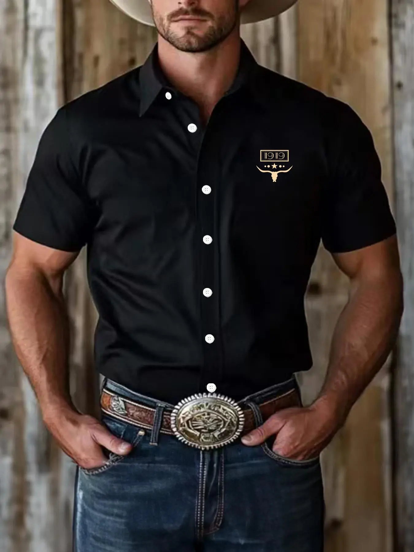 Men's Regular Fit Cowboy Graphic Print Short Sleeve, Casual Comfy Top for Summer, Fashion Men's Clothes for Daily Wear, Menswear, Cowboy Print Shirt, Western Style Shirt