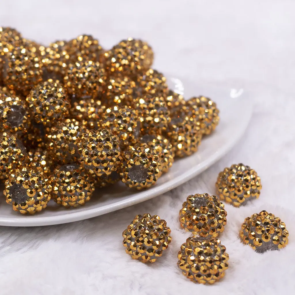 16mm Gold Rhinestone AB Chunky Bubblegum Jewelry Beads