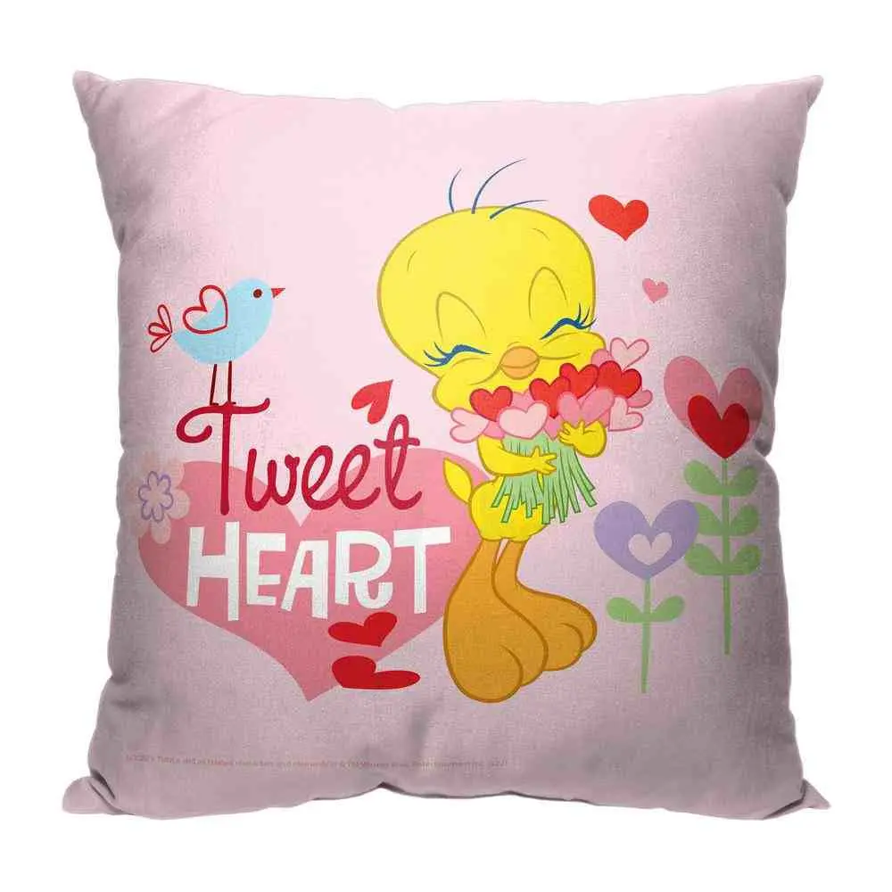 Warner Bros. Looney Tunes Tweet Heart Throw Pillow, 18x18 in Polyester Pillow with Soft Texture, Heart Shapes, Cozy Look for Room Decor