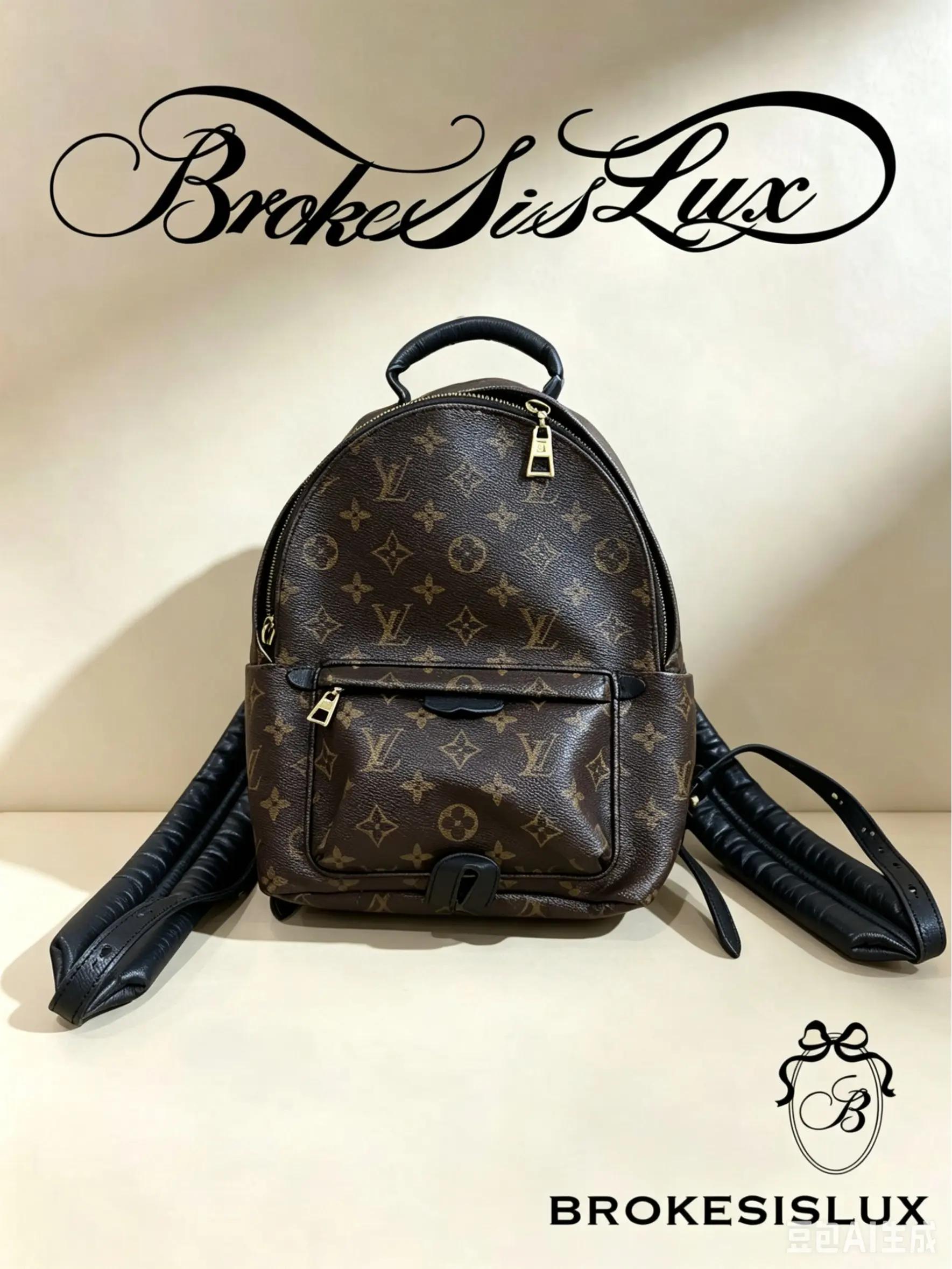 Pre-owned Louis Vuitton Palm Springs MM Backpack Monogram Canvas Black Leather Trim Gold Hardware