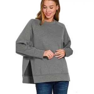 Zenana Women's Soft Stretchy Scuba Sweatshirt - Casual Pullover with Front Seam Detail and Side Slit Hem