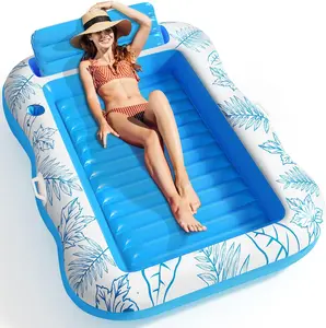 [Limited time deal] Inflatable Adult Pool Lounger Float - Large Beach Sun Tanning Floaty Raft Sunbathing Water Lounge Floaties Tub with Drink Holder - Blow Up River & Lake Suntan Floating Swimming Mattress Mat