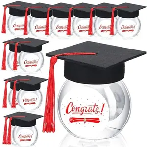 12/24 Pcs Class of 2026 Graduation Cap Candy Jars Set for Student- Multiple Colors, 8oz Graduation Party Decorations Gifts for School Party Guests