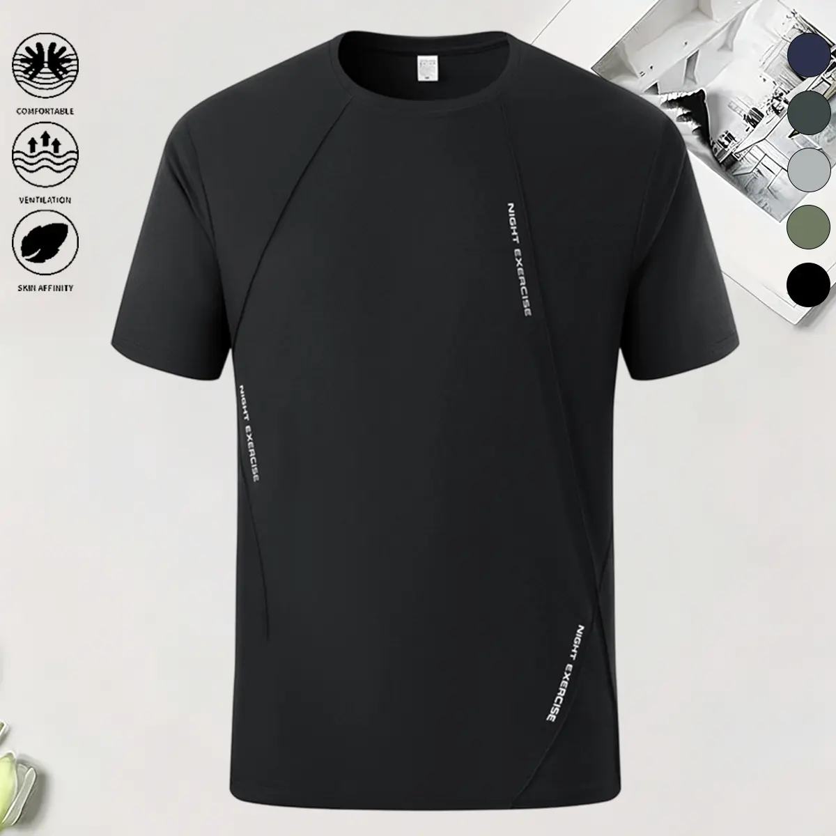 Men's Quick-Dry Athletic T-Shirt - Breathable, Lightweight Solid Short-Sleeve Crew Neck Top, Athletic Wear for Gym & Training