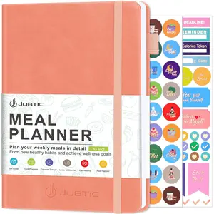 JUBTIC Weekly Meal Planner Notebook, Daily Meal Prep Journal with Shopping and Grocery Lists for Food Planning Menu Planning Healthy Diet or Weight Loss Tracking, Last 1 Year,Undated, A5, Pink