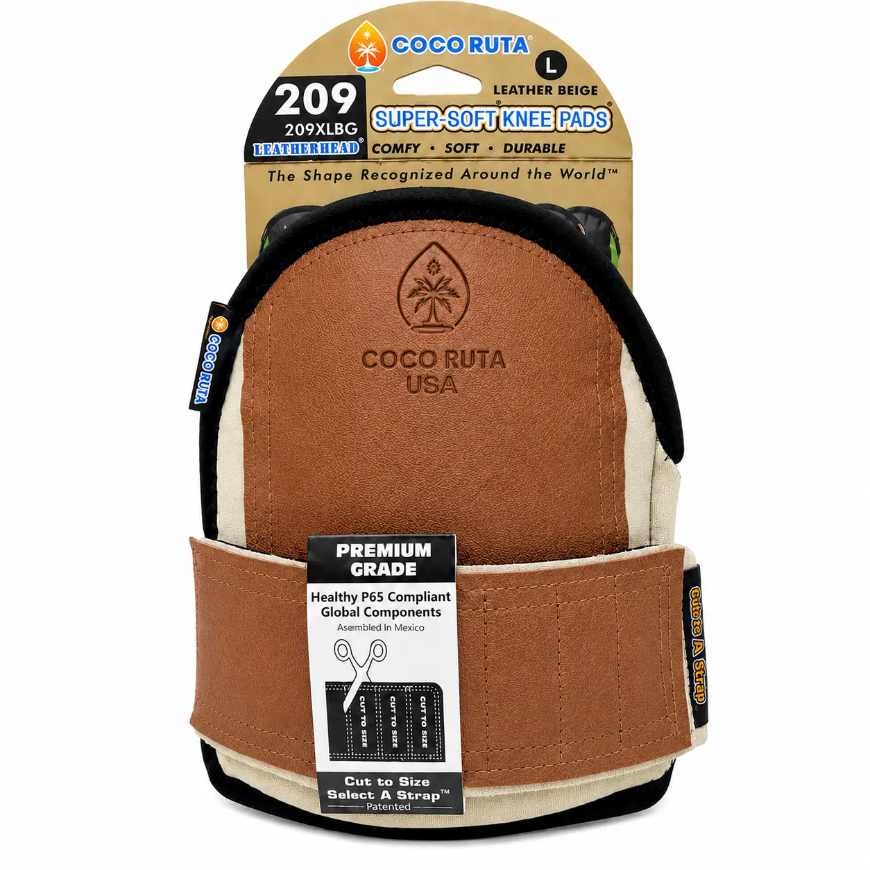 COCORUTA USA SuperSoft Leatherhead Kneepads - (Large Size / Bagged in Pairs) - Comfortable, Adjustable, Washable Kneepads - Heavy Duty Construction Flooring Knee Pads for Tile Roofing Gardening Work | Adjustable Cut-to-Size Strap | All-Day Comfort