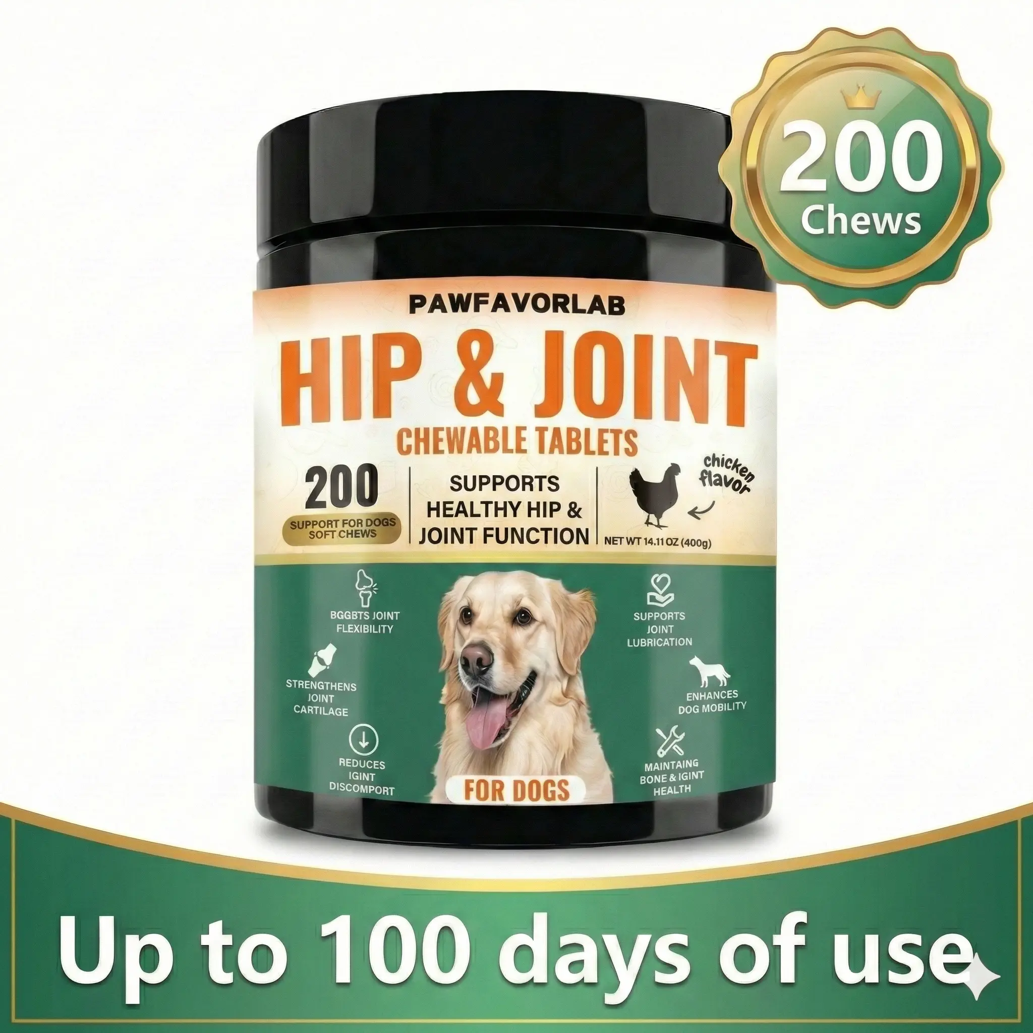 Canine Nutritional Dog Joint Supplement - Hemp Seed Powder Hip Support, Natural Mobility Chews, Chicken Flavor, 14.11 oz, Canine Nutritional Supplement