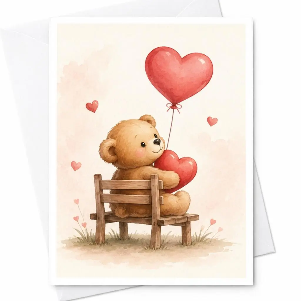 Teddy Bear Heart Balloon Love Card Cute Romantic Greeting Card For Her Anniversary Card Sweet Valentine Card C4571