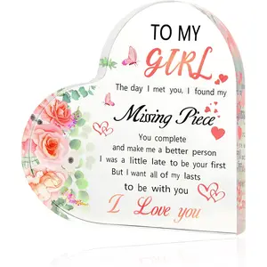 Gifts for Girlfriend Women, Anniversary Birthday Mother's Day for Girlfriend, Heart Shaped Acrylic Block for Her Wife, Romantic I Love You Gifts for Women Daughter