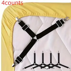Bed Sheet Fastener, 4 Counts Adjustable Elastic Bed Sheet Clip, Bed Sheet Grippers, Bedding Accessories for Home Bedroom Hotel Dormitory