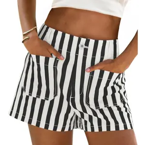 Cicy Bell Womens Summer Striped Jean Shorts Casual High Waisted Wide Leg Denim Shorts Beach Vacation Jorts