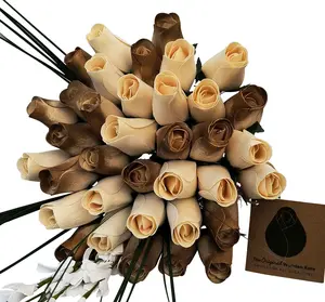 50 Year Anniversary Gold and White Wooden Rose Flower Bouquet