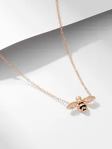 925 Sterling Silver Cute Bee Design Pendant Necklace, Artificial Zircon Decor Necklace, Fashion Jewelry Accessories for Women As Gift