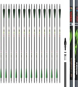Sanlida 100% Pure Carbon Hunting Arrows, Olympic-Grade 10 Spines Deflection (Unique), 0.003"Straightness, Buy 12 Get 12 Free, For Compound & Recurve Bows (24PCS)