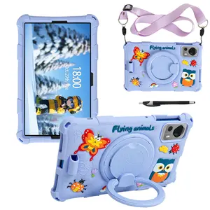 Soft Silicone Case For TCL Tab 8 LE 9137W WiFi 9132X 8.0inch Cartoon 360 Rotating Stand Cover With Strap Pen