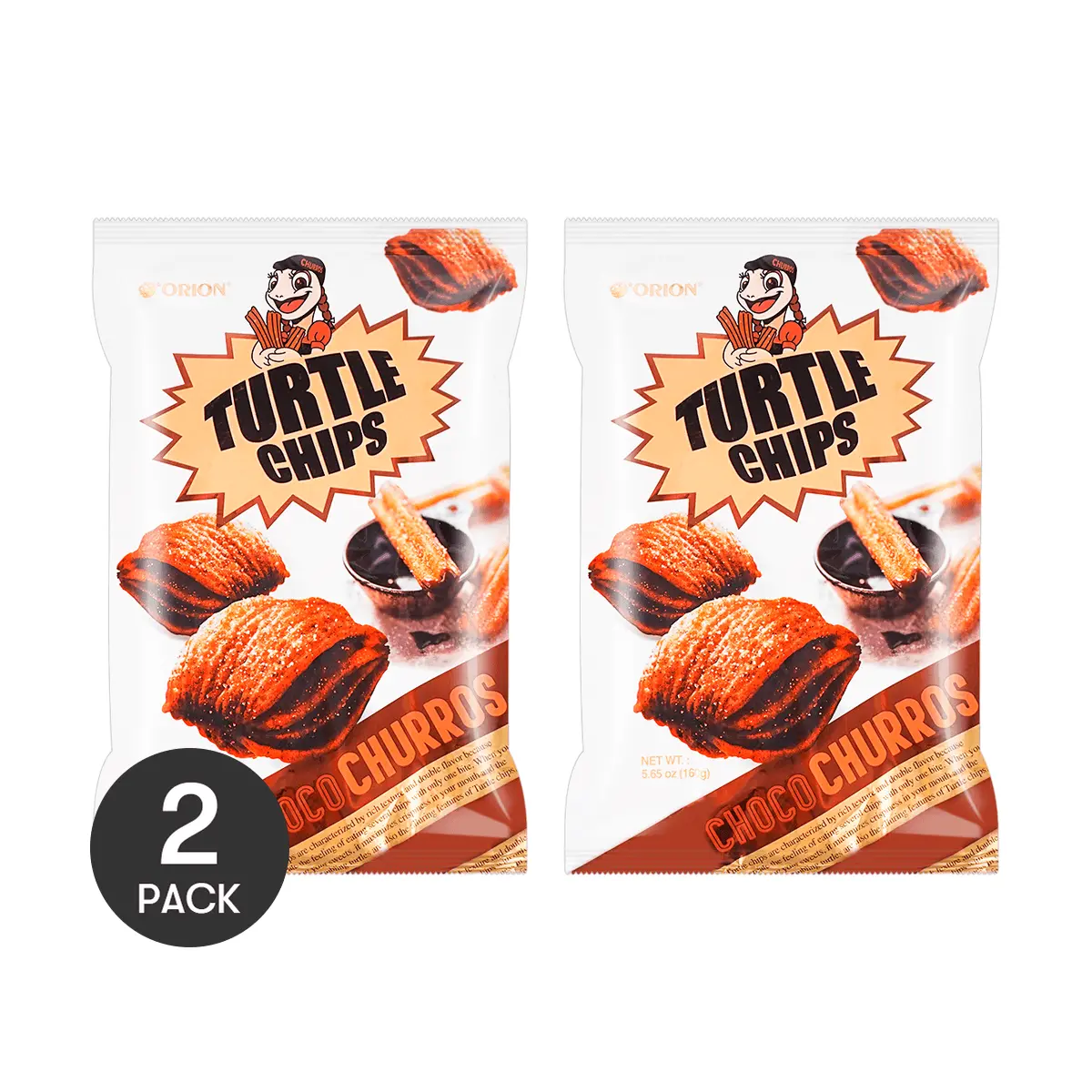 2 Packs ORION Korean Turtle Chips - Cinnamon Chocolate Flavor (160g)