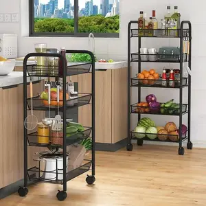 Rolling Storage Cart with Removable Baskets - 3/4/5 Tier Slim Utility Cart for Kitchen Pantry Bathroom, Space-Saving Gap Organizer with Wheels, Rust-Proof Metal Wire Basket Cart