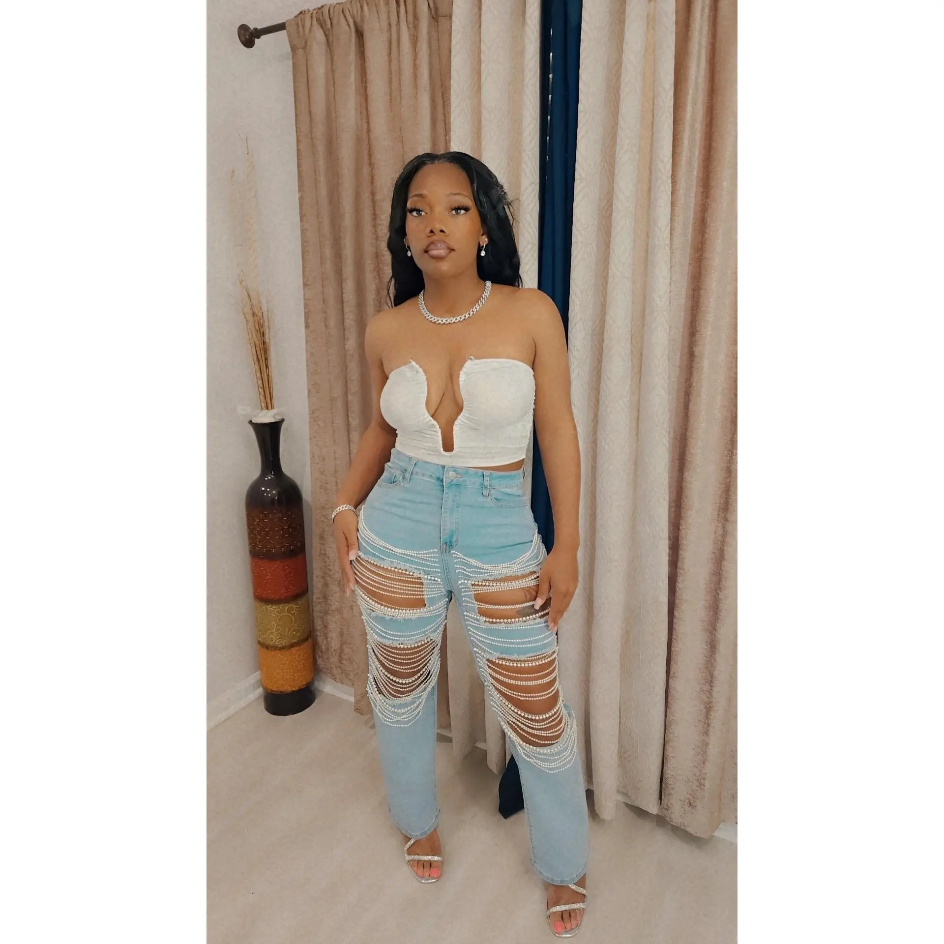 Famous Beaded Pearl Jeans