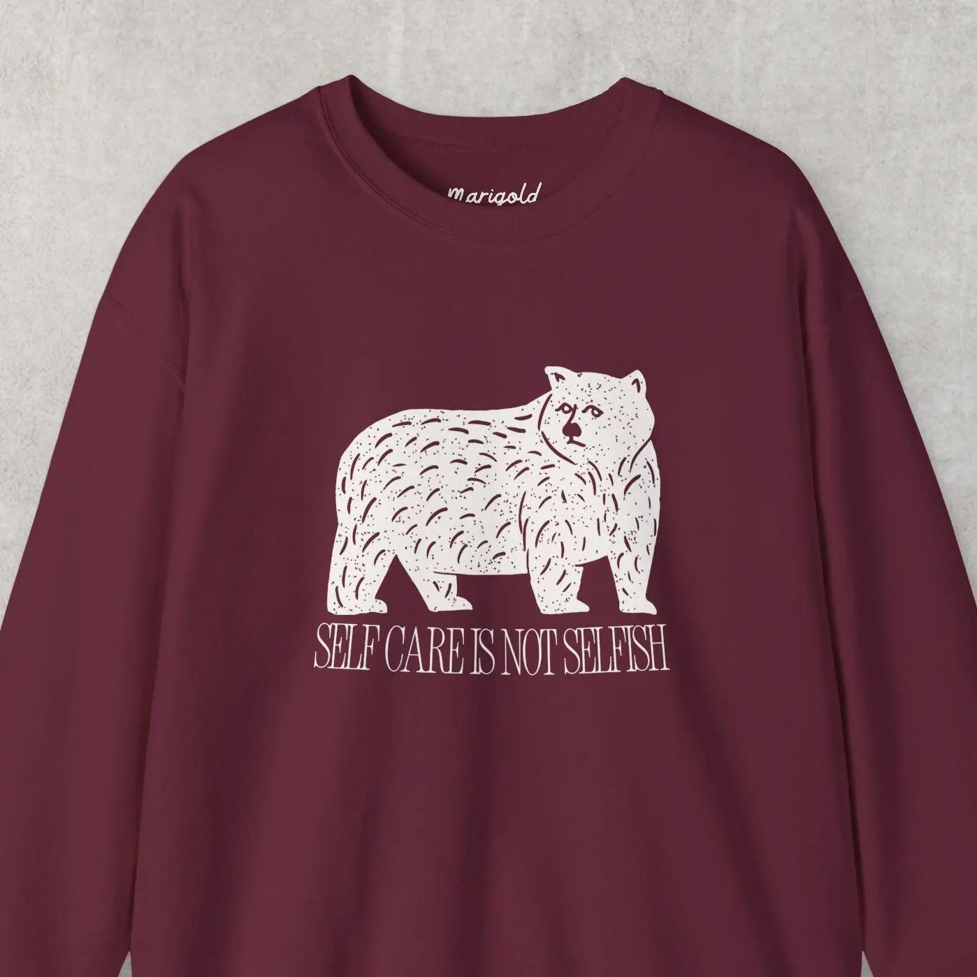 'Self Care Is Not Selfish' Comfy Crewneck Sweatshirt (Gildan Heavy Blend, Super Soft, Self Care, Mental Health, Woodland Animals, Bear, Fall, Winter, Unisex, Original)