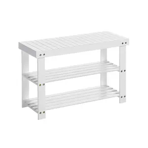 SONGMICS Shoe Rack Bench, 3-Tier Bamboo Shoe Storage Organizer, Entryway Bench, Holds Up to 286 lb, 11.3 x 27.6 x 17.8 Inches, for Entryway Bathroom Bedroom