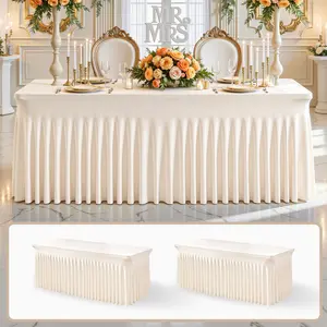 【Memorial Day 】Elegant 2 Pack Spandex Tablecloth for 6/8FT Rectangle Tables Wrinkle Resistant Ruffles Elastic Cover for Banquets Weddings Parties Events Trade Shows and Dessert Table