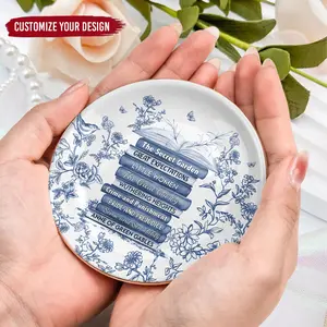 Book Lover Jewelry Dish Chinoiserie Decor | Literary Trinket Tray for Women | Vintage Book Stack Ring Dish Reader Gift