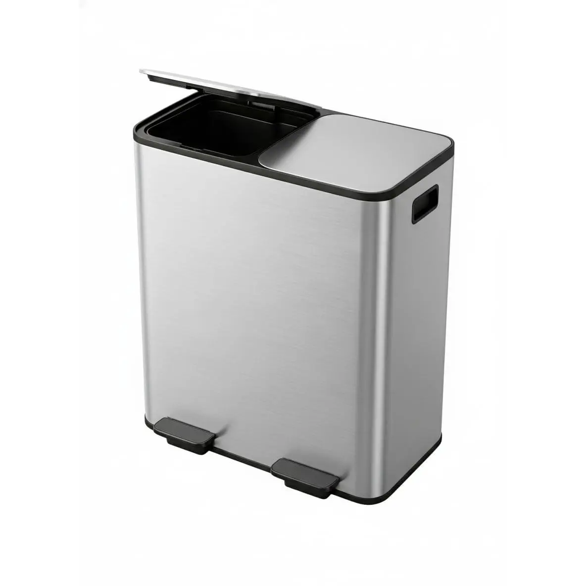 Double pedal bin in stainless steel, 30 l (2 x 15 l), with waste separation, soft close lid, inner bucket and removable handles, separate waste collection system for
