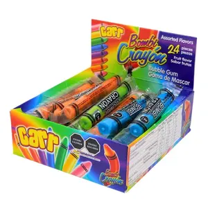 CARRIZOS BOMBI CRAYON CHEWING BUBBLE GUM BOX 24CT 7.61OZ PARTY FAVOR