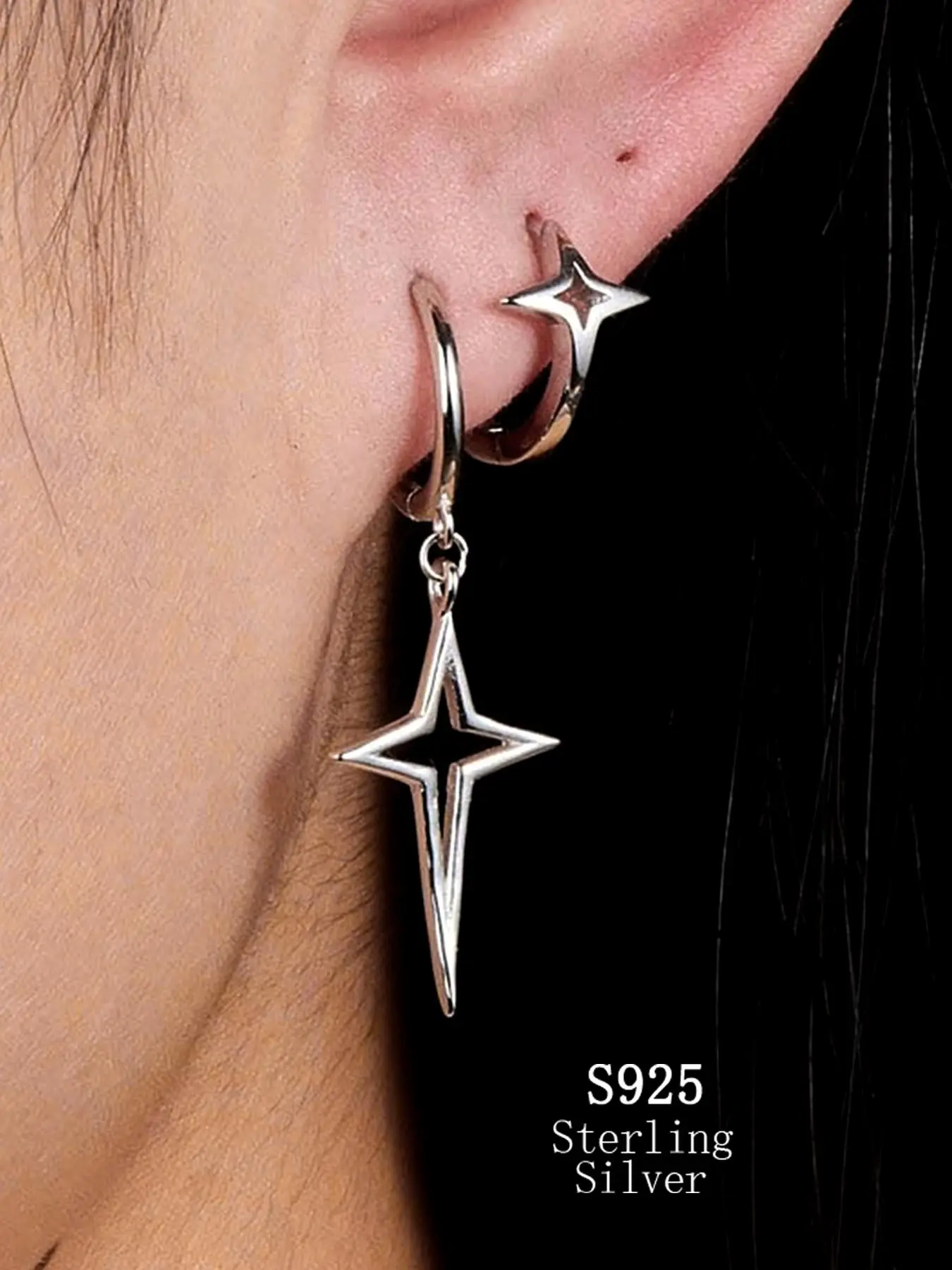 925 Sterling Silver Star Design Earrings, Minimalist Asymmetrical Design Earrings for Women, Fashionable Jewelry for Party, Daily Decor for Girl