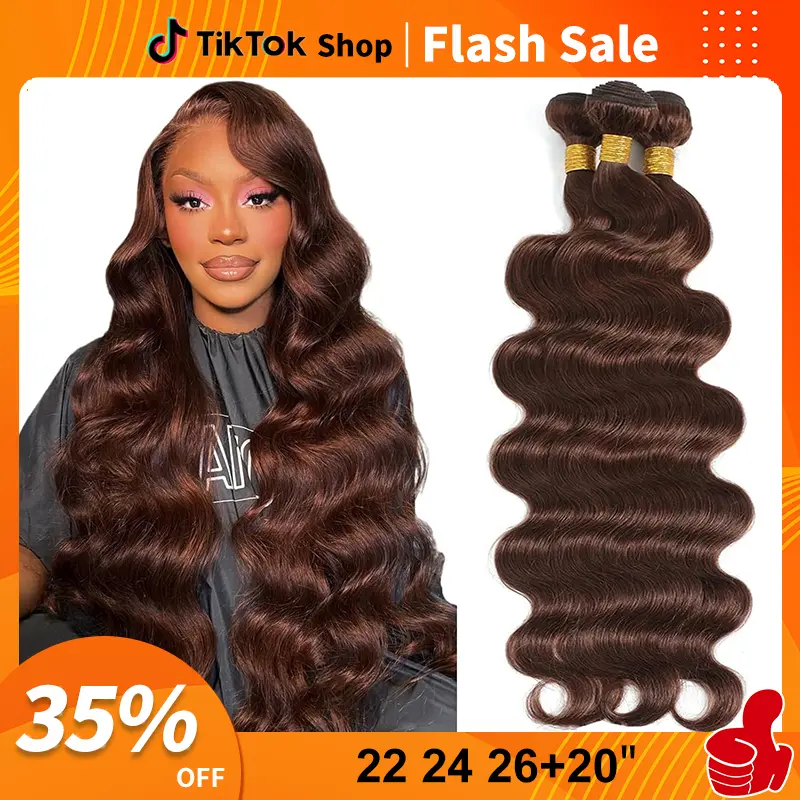 summervibes Chocolate Brown Bundles Glossy Hair Bundles 15A Brazilian Body Wave Bundles with Lace Frontal Raw human hair bundles 100% Unprocessed Brazilian Virgin Hair Bundles Quick Weave Hair Extension
