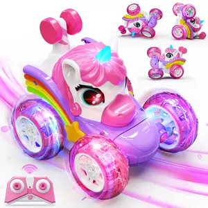 Carsky Unicorn Remote Control Rc Stunt Car，Rechargeable LED Remote Control Car Light for Girls,360°Stunt RC Cars Rotation 4WD Remote Cars for Kids,Chritmas/Birthday Gift for Kids