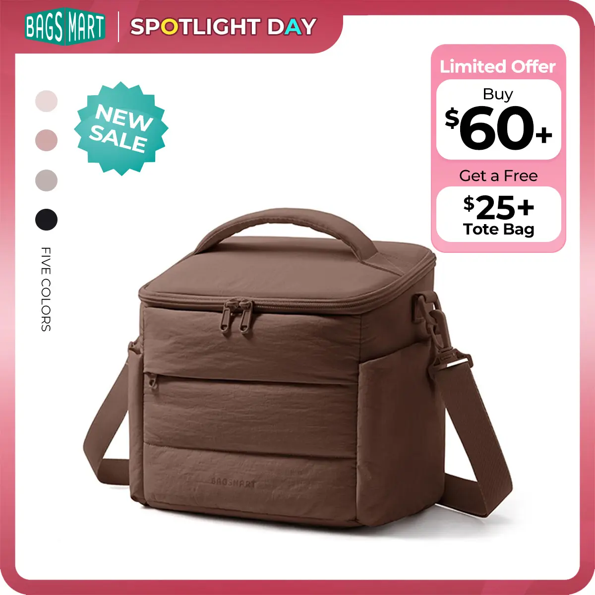 【NEW IN】BAGSMART Puffy Insulated Lunch Bag - 10L Lightweight Large Square Women's Lunch Tote, Soft Cooler with Stretch Side Pockets for Office Work, Fits 32 oz Bottle summerwins tiktokshopsummersale tiktokshopbacktoschool